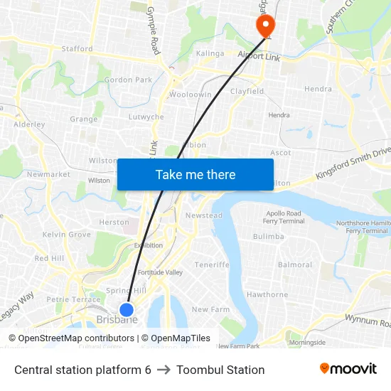 Central station platform 6 to Toombul Station map