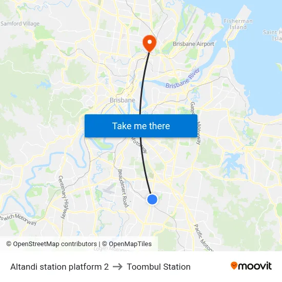 Altandi station platform 2 to Toombul Station map