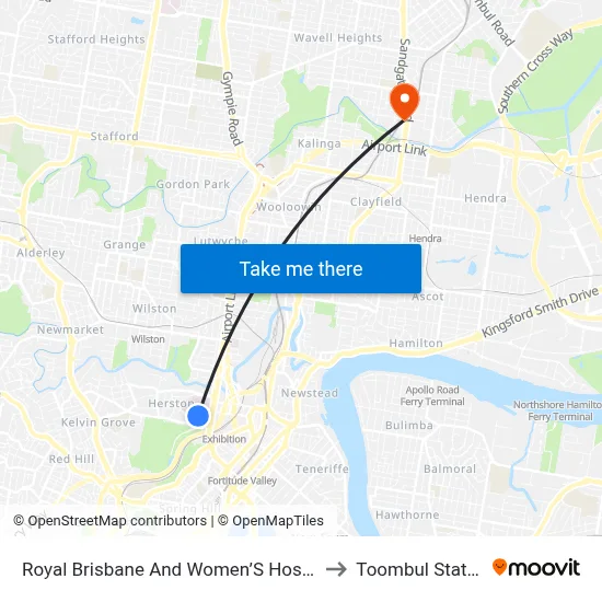 Royal Brisbane And Women’S Hospital to Toombul Station map