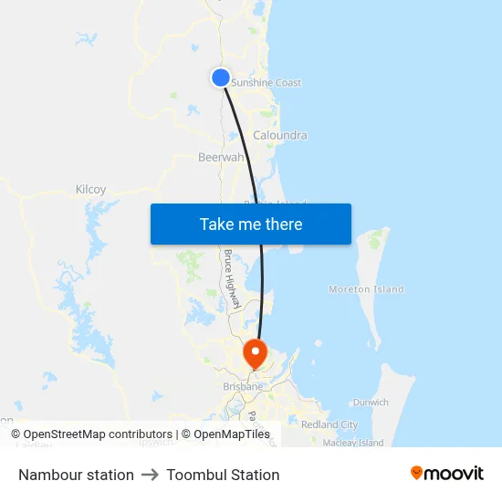 Nambour station to Toombul Station map