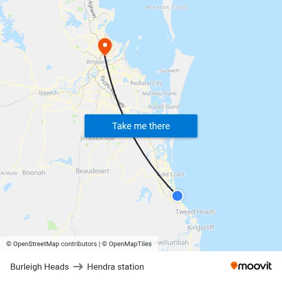 Burleigh Heads to Hendra station map