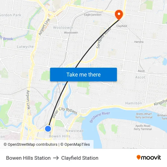Bowen Hills Station to Clayfield Station map