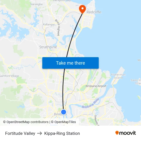 Fortitude Valley to Kippa-Ring Station map