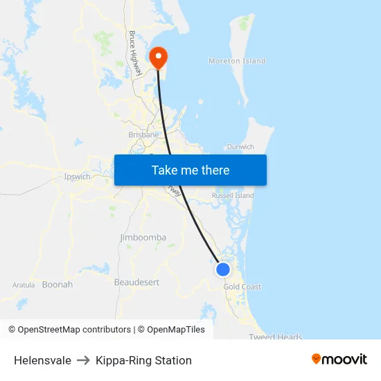 Helensvale to Kippa-Ring Station map