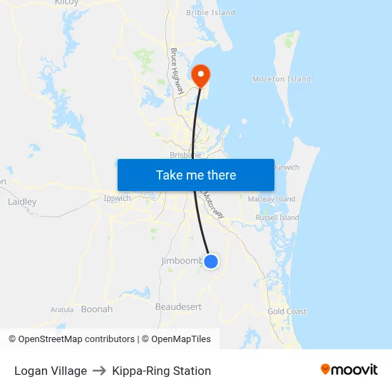 Logan Village to Kippa-Ring Station map