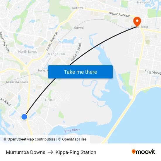 Murrumba Downs to Kippa-Ring Station map