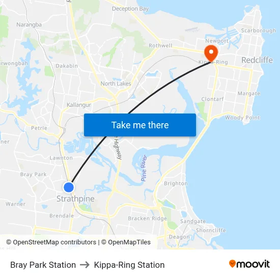 Bray Park Station to Kippa-Ring Station map