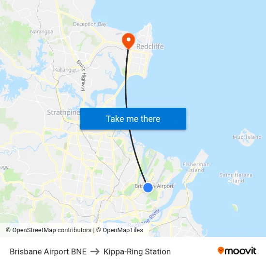 Brisbane Airport BNE to Kippa-Ring Station map