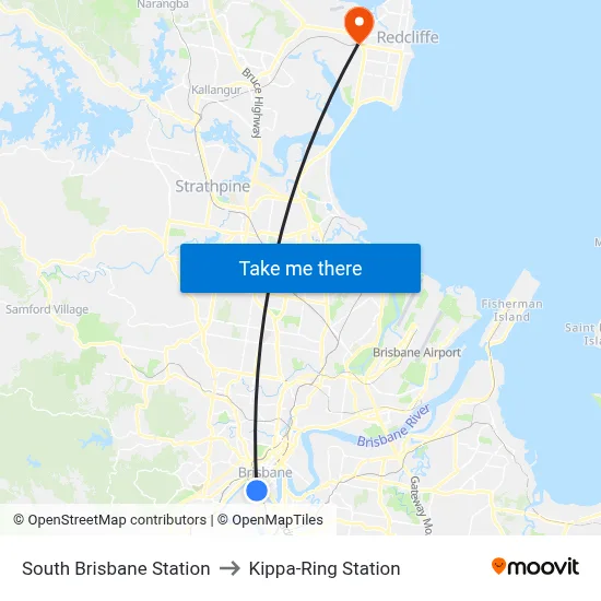 South Brisbane Station to Kippa-Ring Station map