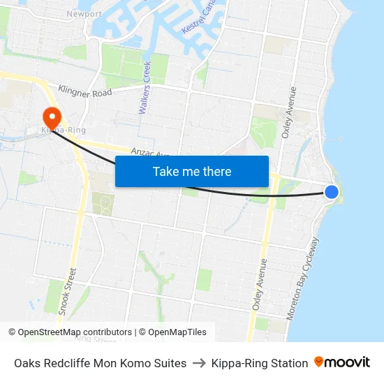 Oaks Redcliffe Mon Komo Suites to Kippa-Ring Station map