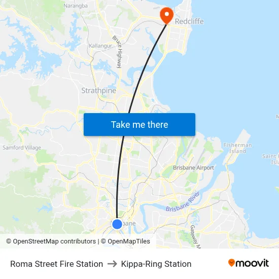 Roma Street Fire Station to Kippa-Ring Station map