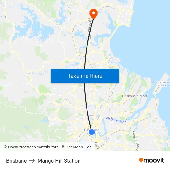 Brisbane to Mango Hill Station map