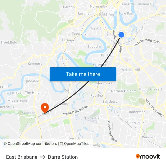 East Brisbane to Darra Station map