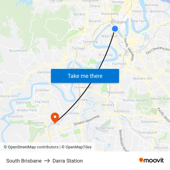 South Brisbane to Darra Station map