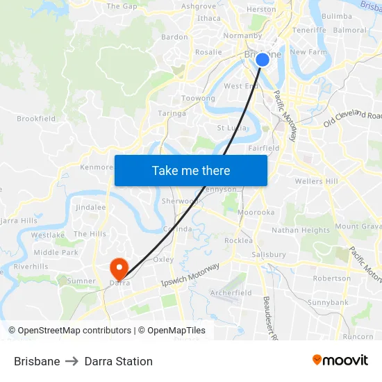 Brisbane to Darra Station map