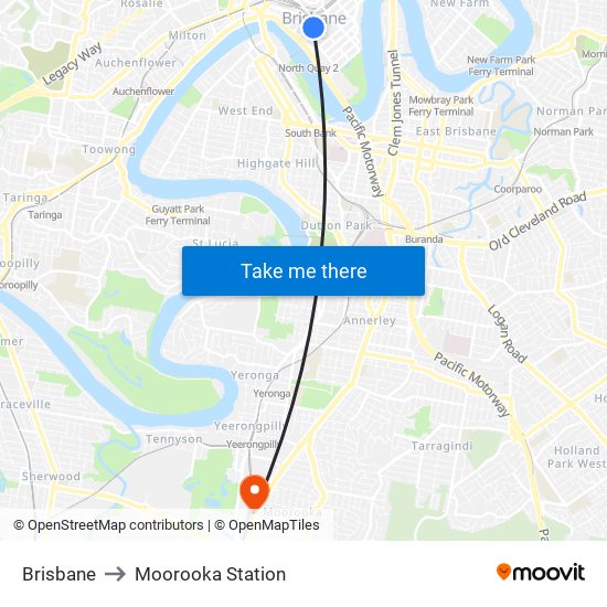 Brisbane to Moorooka Station map