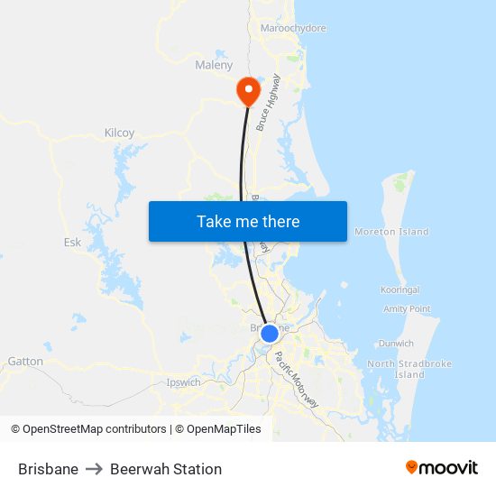 Brisbane to Beerwah Station map