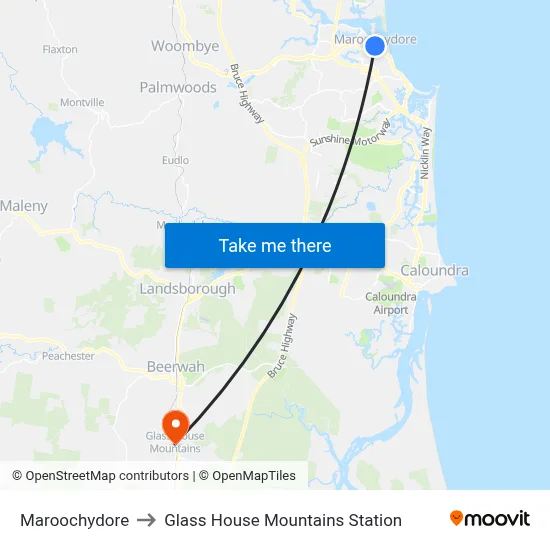Maroochydore to Glass House Mountains Station map