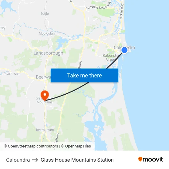 Caloundra to Glass House Mountains Station map