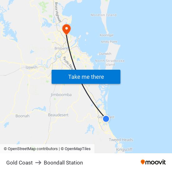 Gold Coast to Boondall Station map