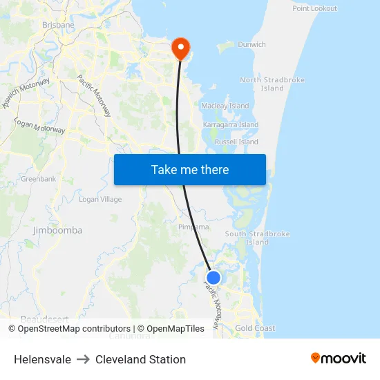 Helensvale to Cleveland Station map