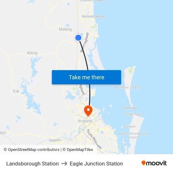Landsborough Station to Eagle Junction Station map