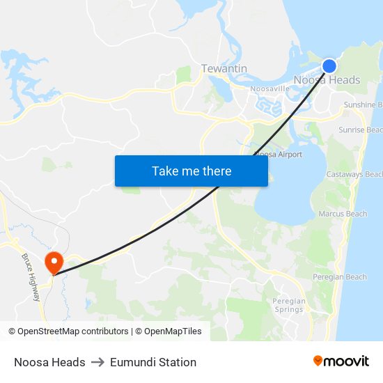 Noosa Heads to Eumundi Station map