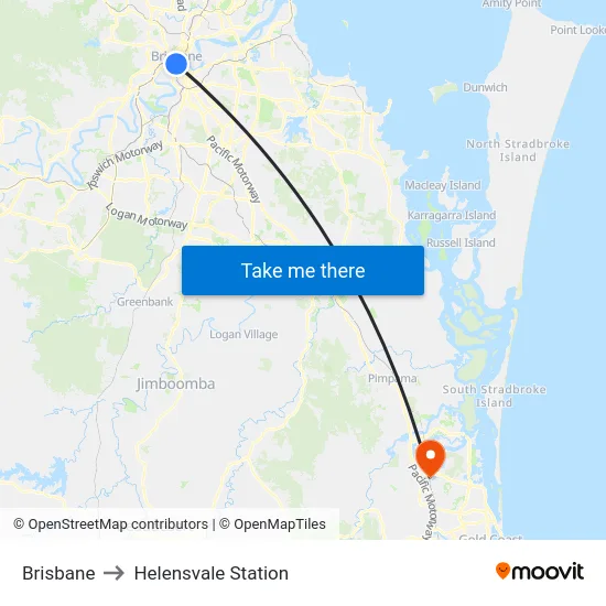 Brisbane to Helensvale Station map