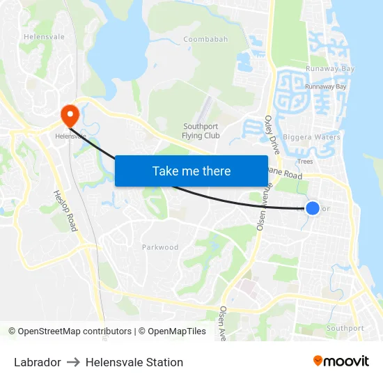 Labrador to Helensvale Station map