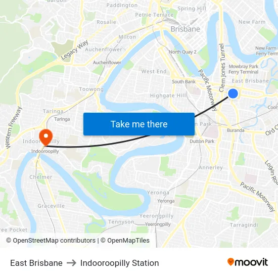East Brisbane to Indooroopilly Station map