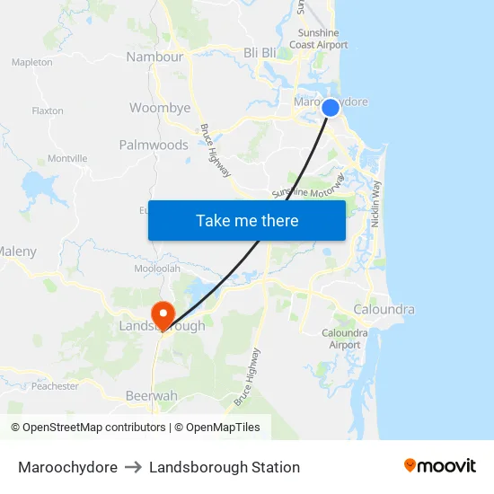 Maroochydore to Landsborough Station map