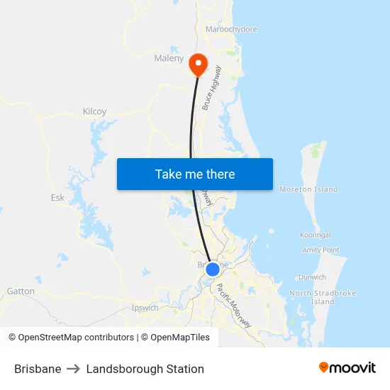 Brisbane to Landsborough Station map