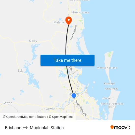 Brisbane to Mooloolah Station map