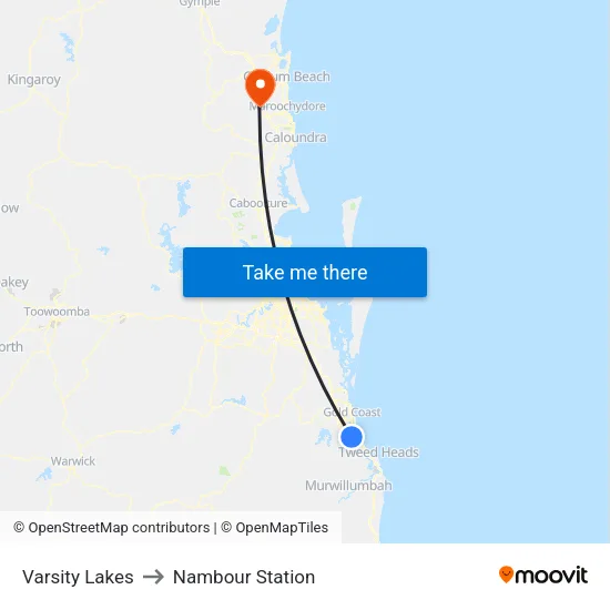 Varsity Lakes to Nambour Station map