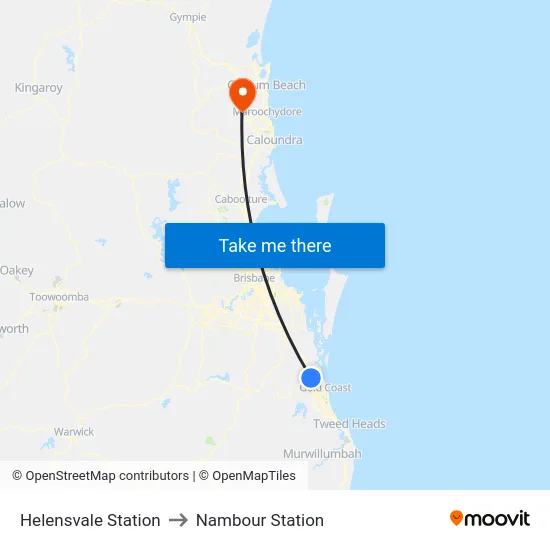 Helensvale Station to Nambour Station map
