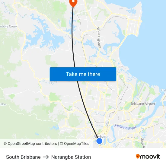 South Brisbane to Narangba Station map