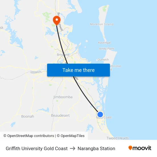 Griffith University Gold Coast to Narangba Station map