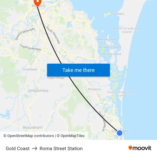 Gold Coast to Roma Street Station map