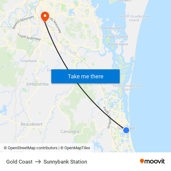 Gold Coast to Sunnybank Station map