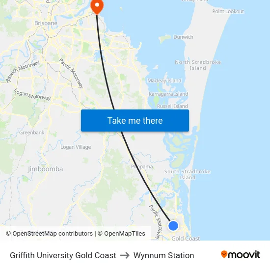 Griffith University Gold Coast to Wynnum Station map