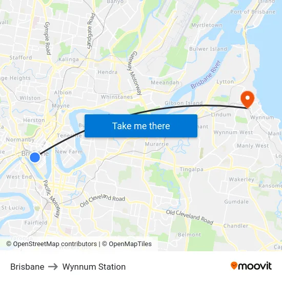 Brisbane to Wynnum Station map