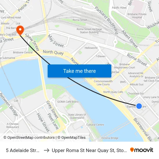 5 Adelaide Street to Upper Roma St Near Quay St, Stop 3 map