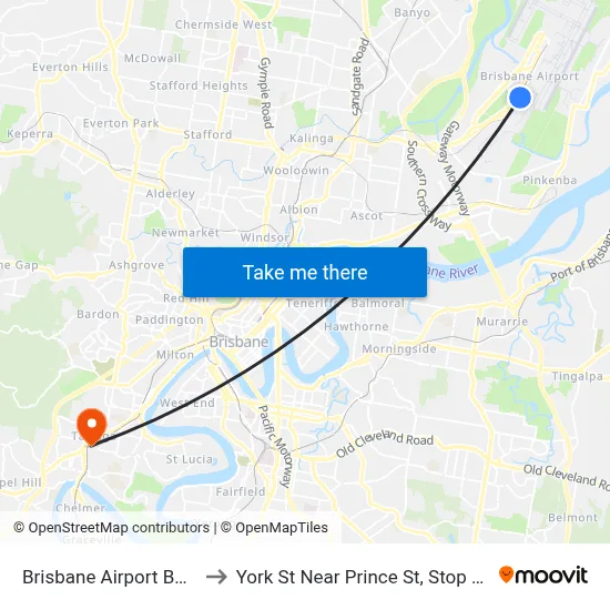 Brisbane Airport BNE to York St Near Prince St, Stop 29 map