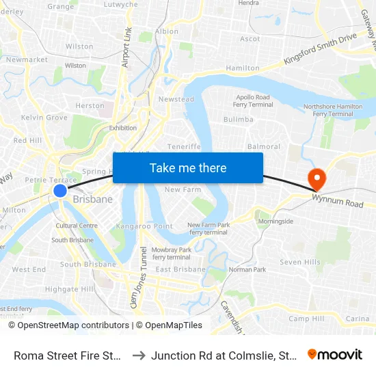 Roma Street Fire Station to Junction Rd at Colmslie, Stop 53 map