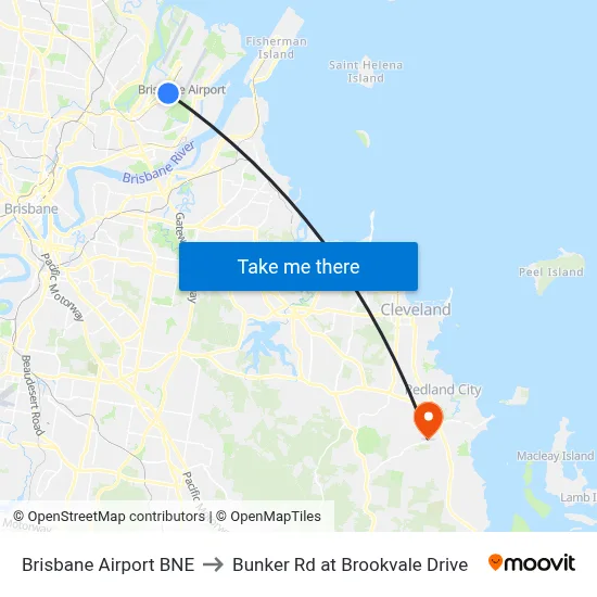 Brisbane Airport BNE to Bunker Rd at Brookvale Drive map