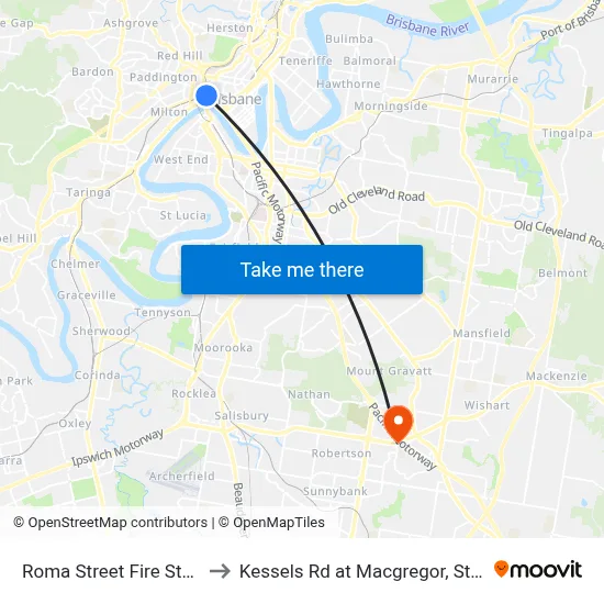 Roma Street Fire Station to Kessels Rd at Macgregor, Stop 59 map