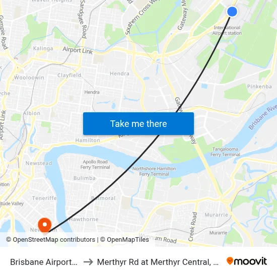Brisbane Airport BNE to Merthyr Rd at Merthyr Central, Stop 11 map