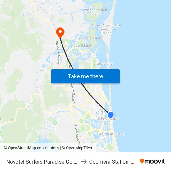 Novotel Surfers Paradise Gold Coast to Coomera Station, Stop D map