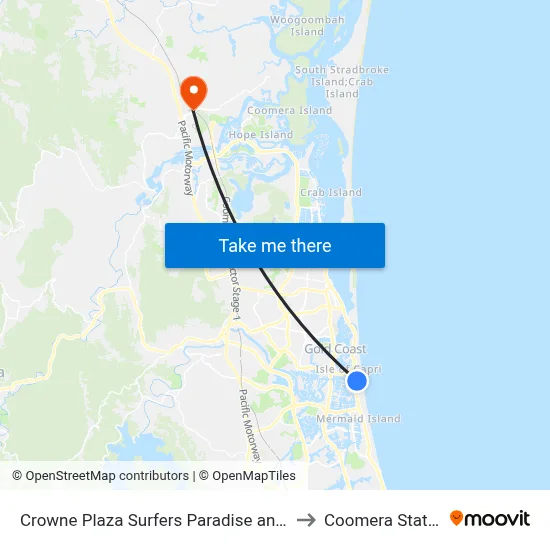 Crowne Plaza Surfers Paradise an IHG Hotel Gold Coast to Coomera Station, Stop D map