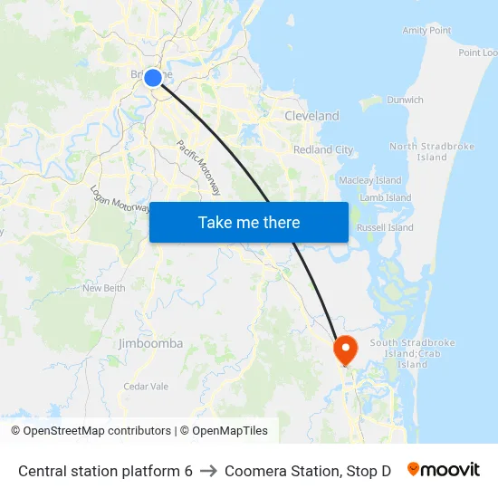 Central station platform 6 to Coomera Station, Stop D map